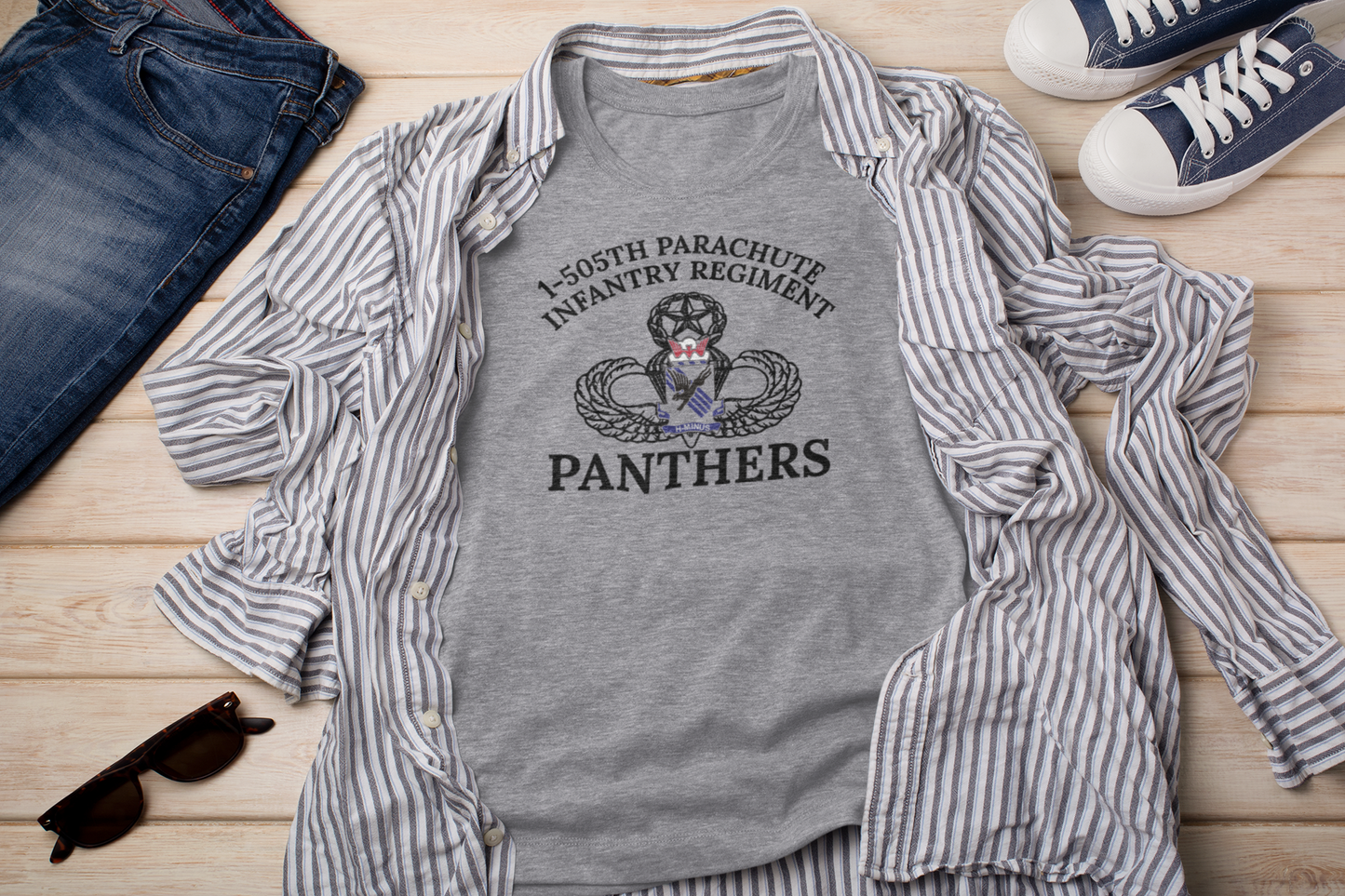 1-505 PIR PT Shirt - 82nd Airborne Panthers T-Shirt | H-Minus US Army Military Physical Fitness - Shamrock Collective