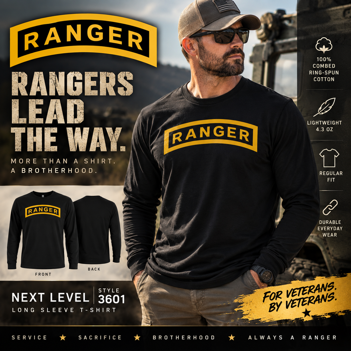 Ranger Tab Long Sleeve T-Shirt | Next Level 3601