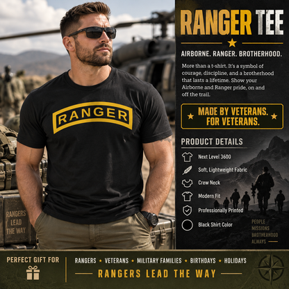 Ranger Tab T-Shirt | Next Level 3600 Black Army Ranger Shirt | Ranger Veteran Gift | Military Veteran Apparel