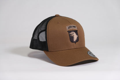 101st Airborne Division Patch Embroidered Coyote Retro Trucker Cap - Shamrock Collective