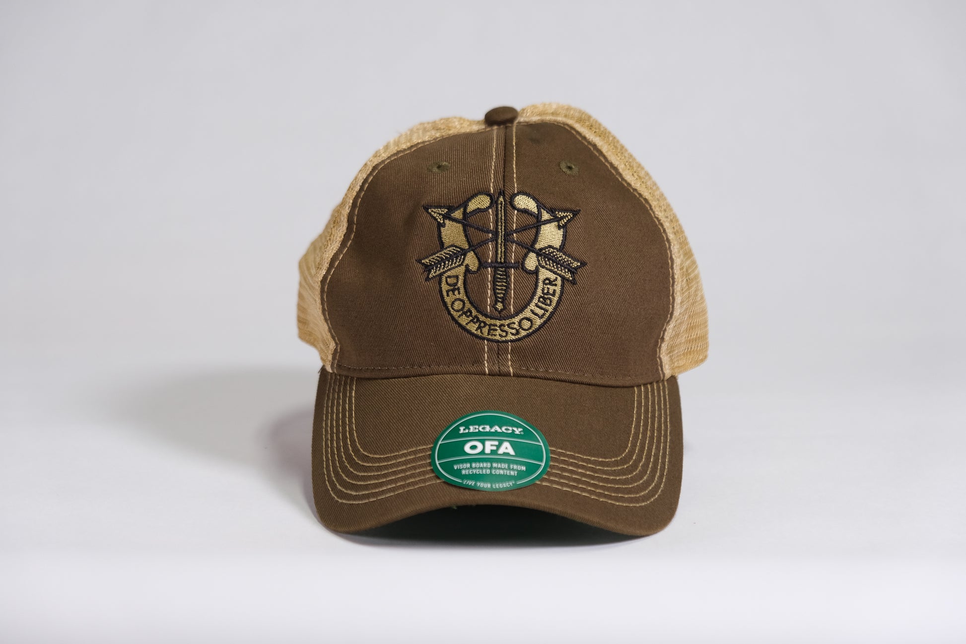 Special Forces Crest Embroidered Olive Drab Old Faithful Trucker Cap - Shamrock Collective