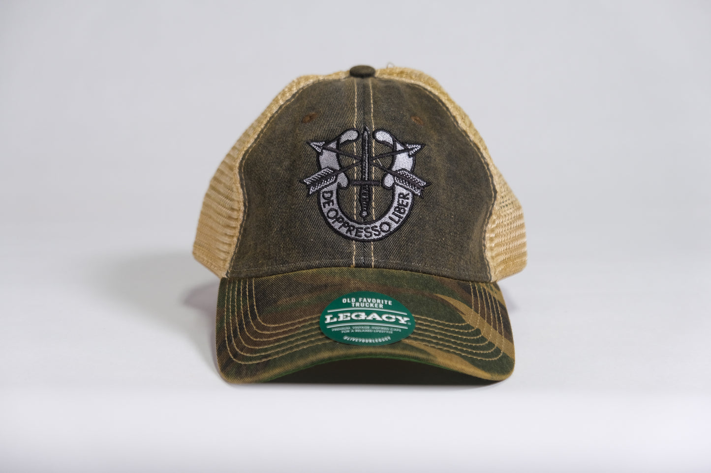 Special Forces Crest Embroidered Full Color Old Faithful Trucker Cap - Shamrock Collective