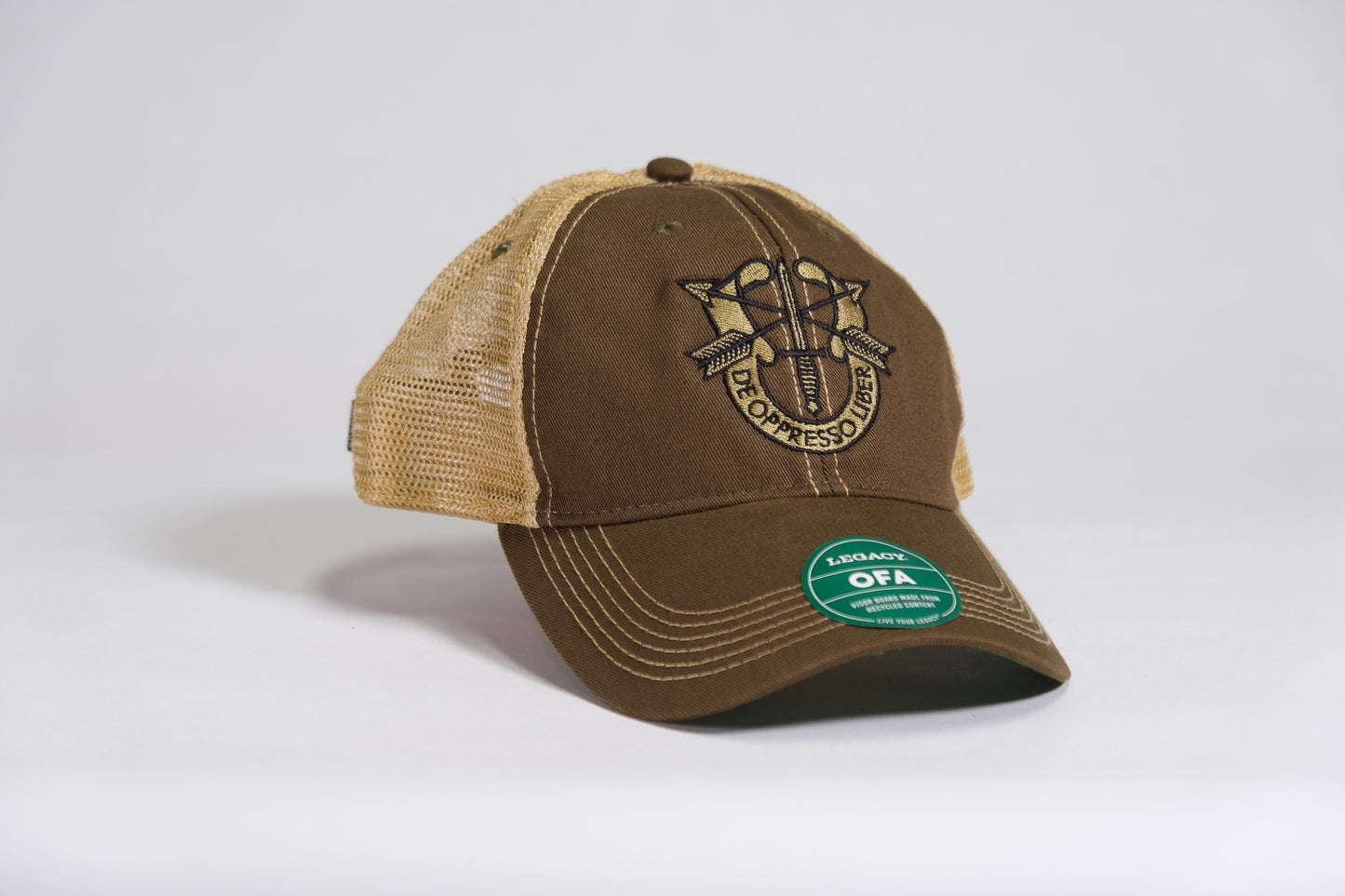 Special Forces Crest Embroidered Olive Drab Old Faithful Trucker Cap - Shamrock Collective