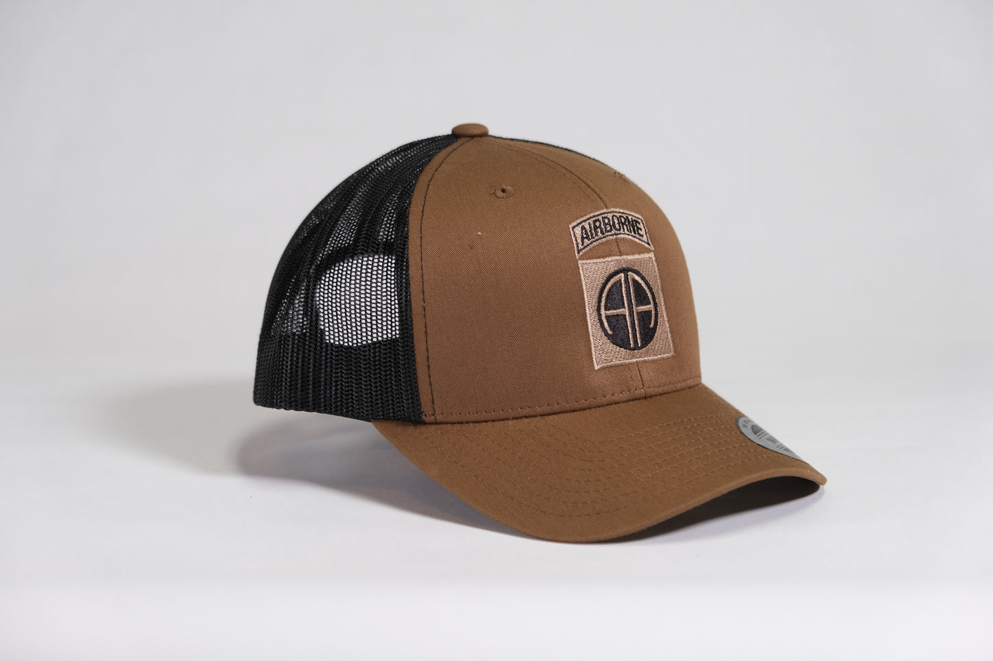 82nd Airborne Division Patch Embroidered Coyote Retro Trucker Cap - Shamrock Collective
