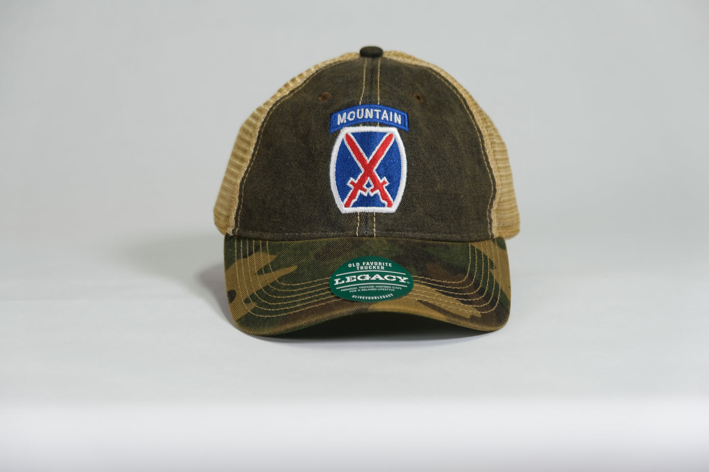 10th Mountain Division Patch Embroidered Full Color Old Faithful Trucker Cap - Shamrock Collective