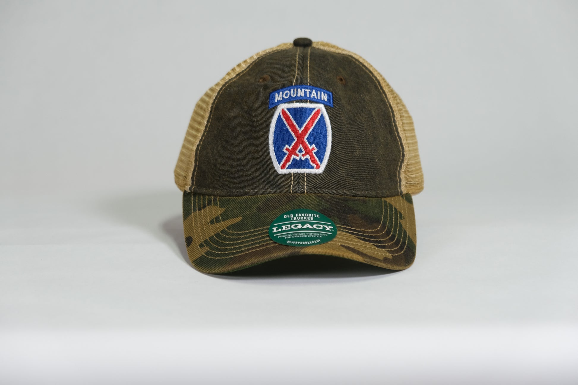10th Mountain Division Patch Embroidered Full Color Old Faithful Trucker Cap - Shamrock Collective