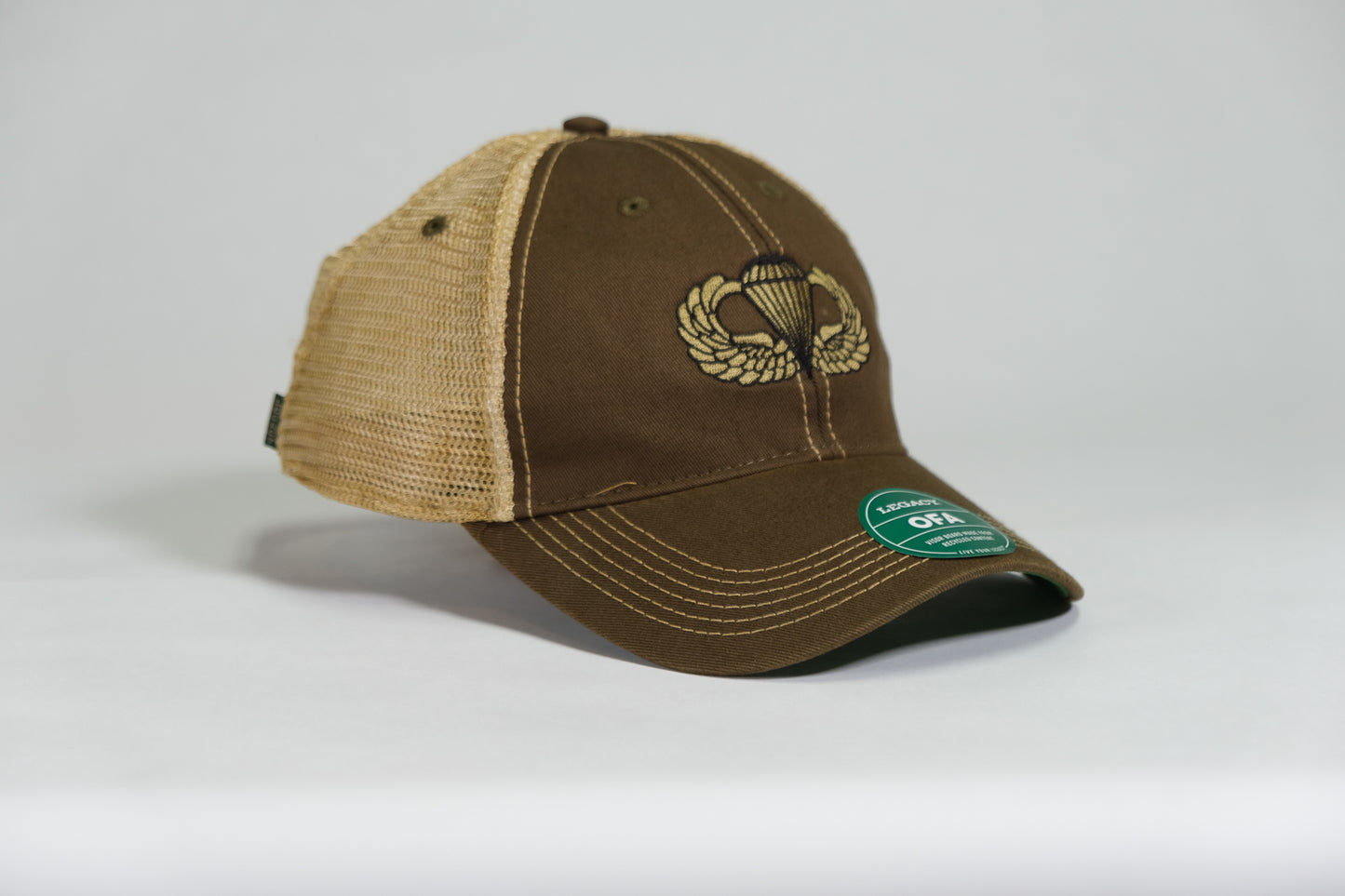 Basic Airborne Badge Embroidered Olive Drab Old Faithful Trucker Cap - Shamrock Collective