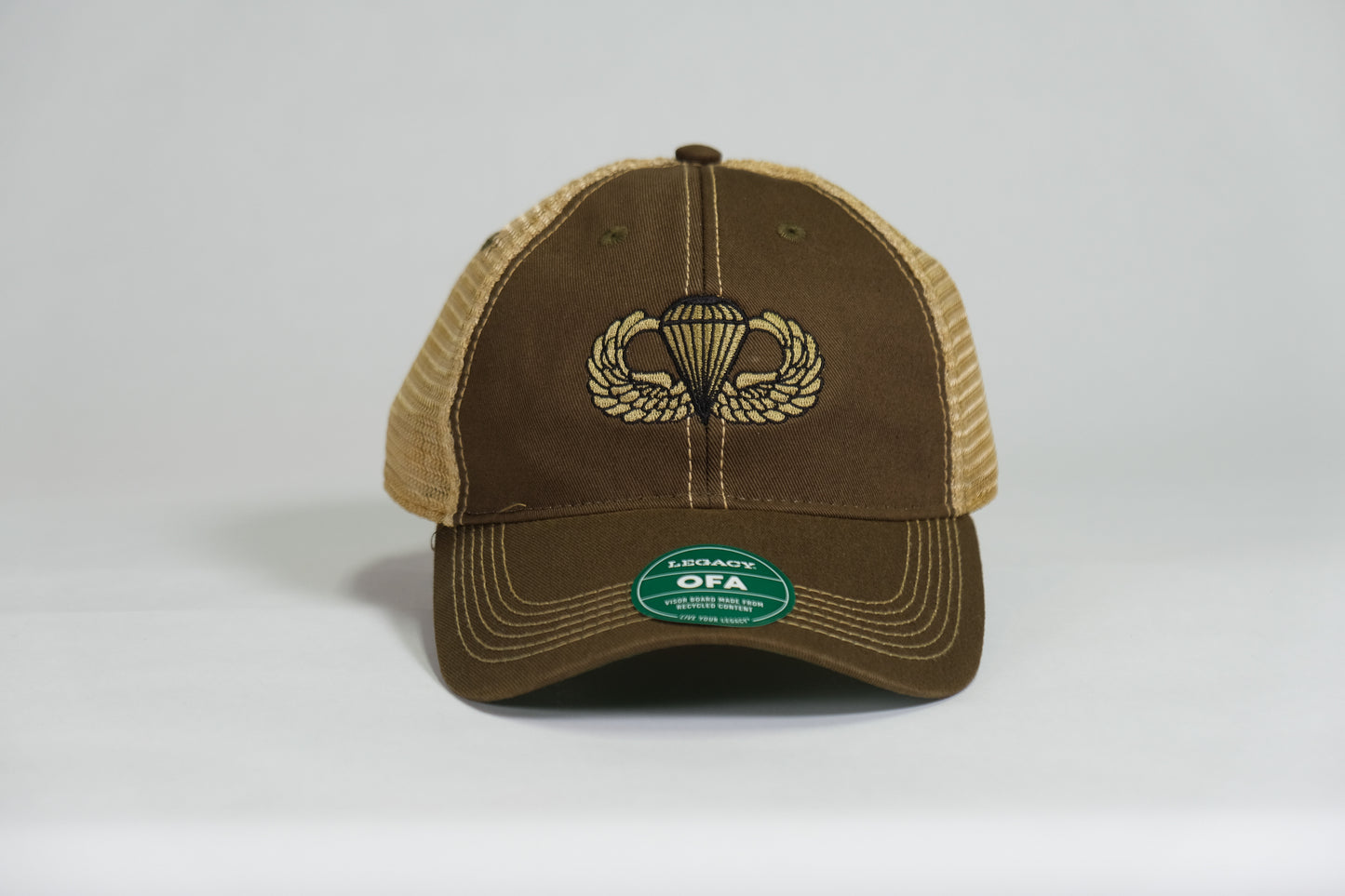 Basic Airborne Badge Embroidered Olive Drab Old Faithful Trucker Cap - Shamrock Collective