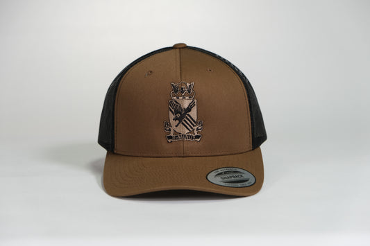 505th Parachute Infantry Regiment (PIR) DUI, 82nd Airborne Division Patch Embroidered Coyote Retro Trucker Cap - Shamrock Collective