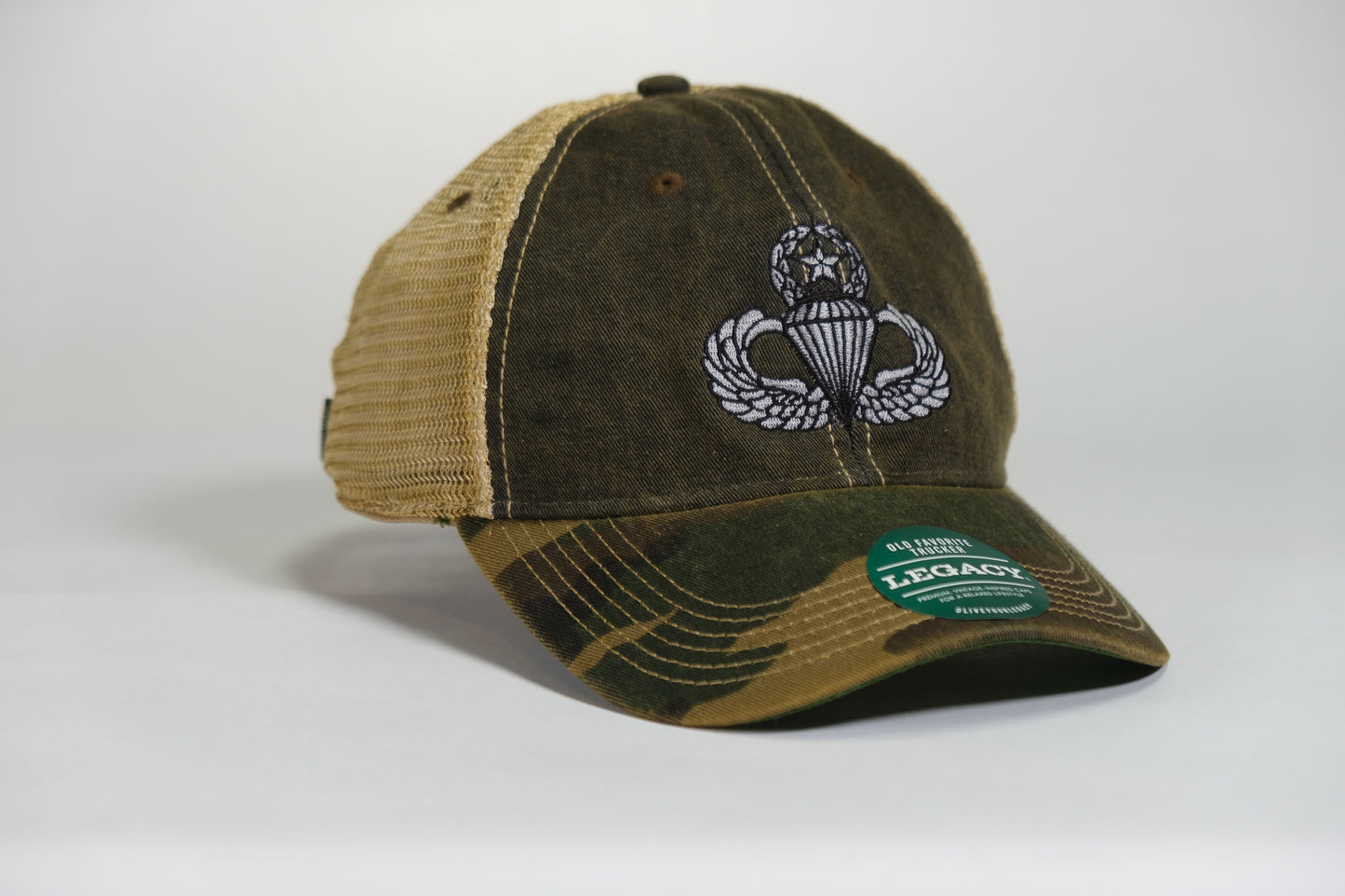Master Airborne Badge Embroidered Full Color Old Faithful Trucker Cap - Shamrock Collective