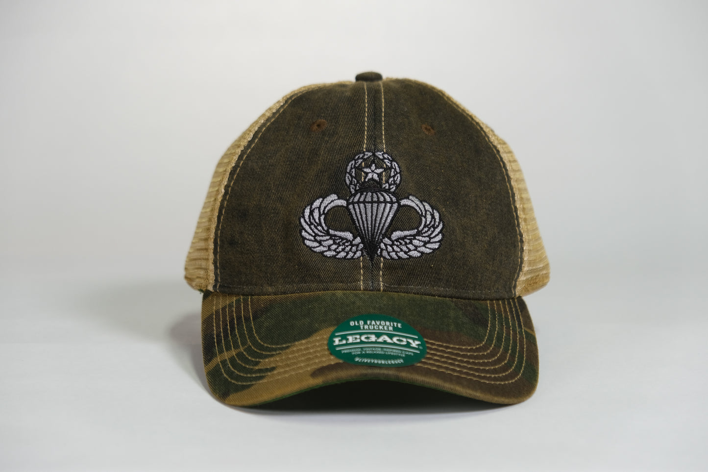 Master Airborne Badge Embroidered Full Color Old Faithful Trucker Cap - Shamrock Collective