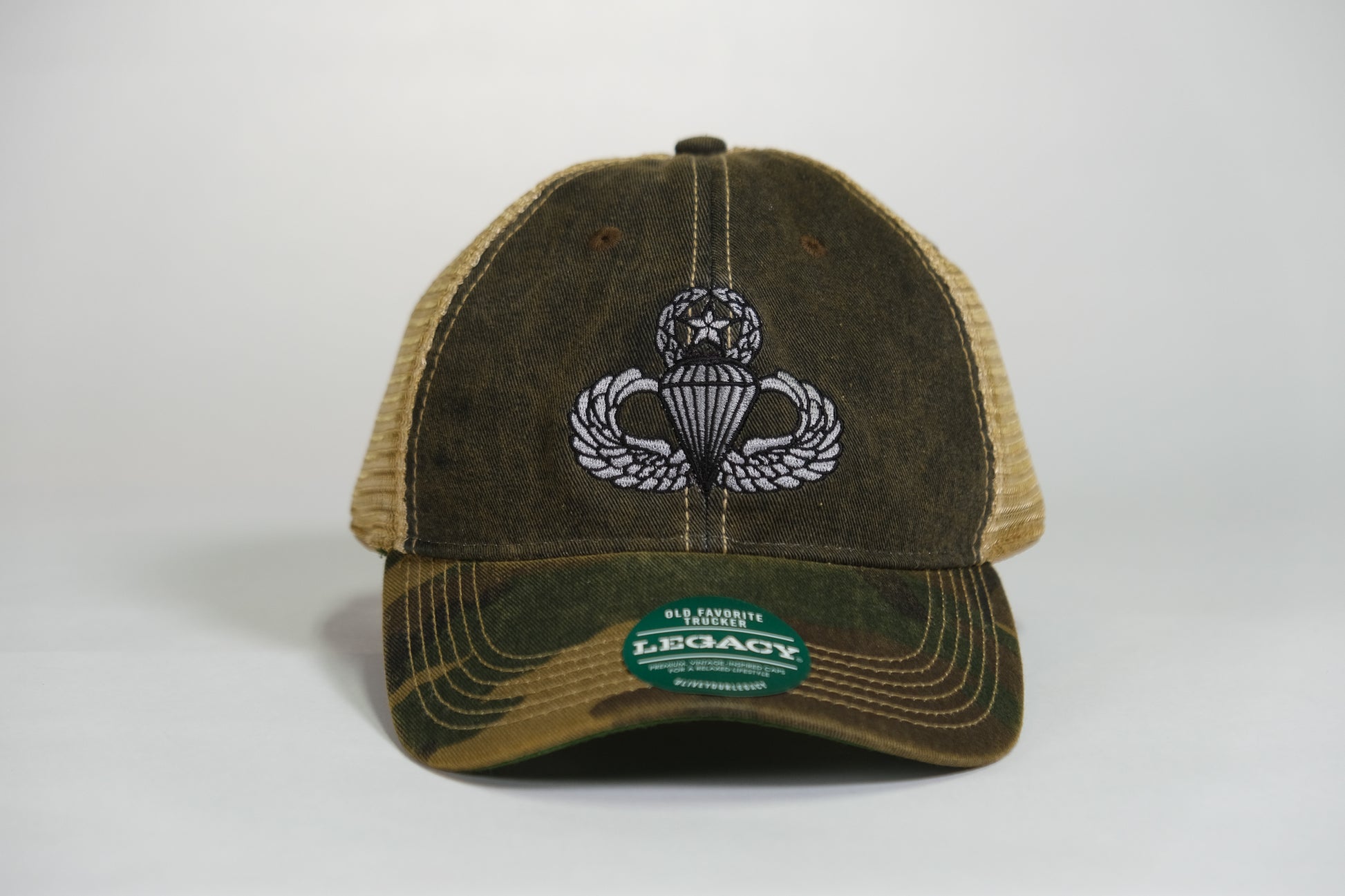 Master Airborne Badge Embroidered Full Color Old Faithful Trucker Cap - Shamrock Collective