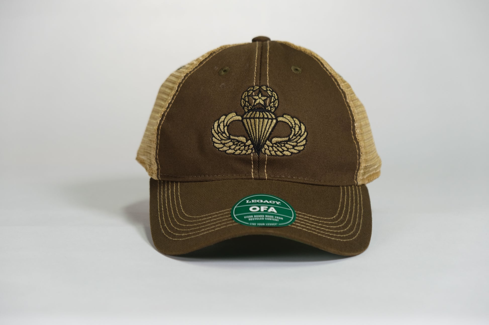 Master Airborne Badge Embroidered Olive Drab Old Faithful Trucker Cap - Shamrock Collective