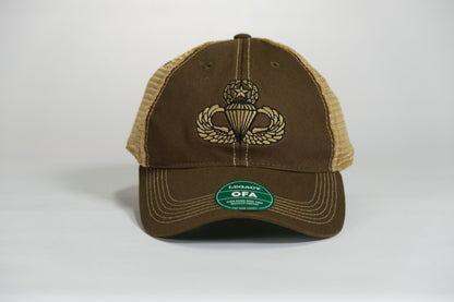 Master Airborne Badge Embroidered Olive Drab Old Faithful Trucker Cap - Shamrock Collective
