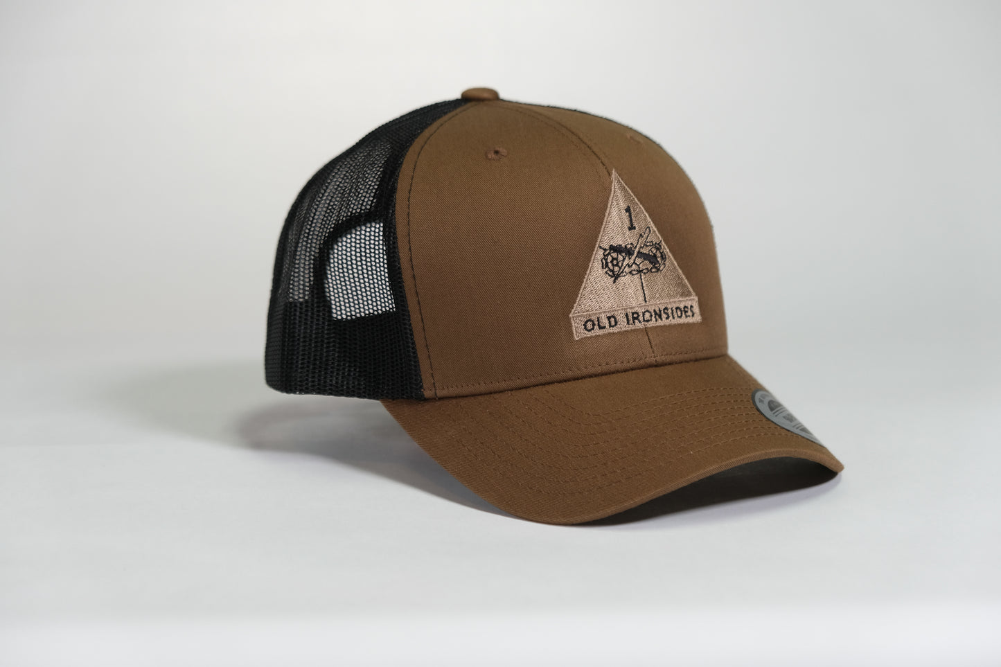 1st Armored Division Patch Embroidered Coyote Retro Trucker Cap - Shamrock Collective