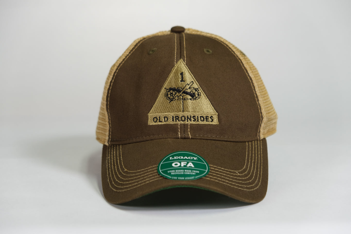 1st Armored Division Patch Embroidered Olive Drab Old Faithful Trucker Cap - Shamrock Collective