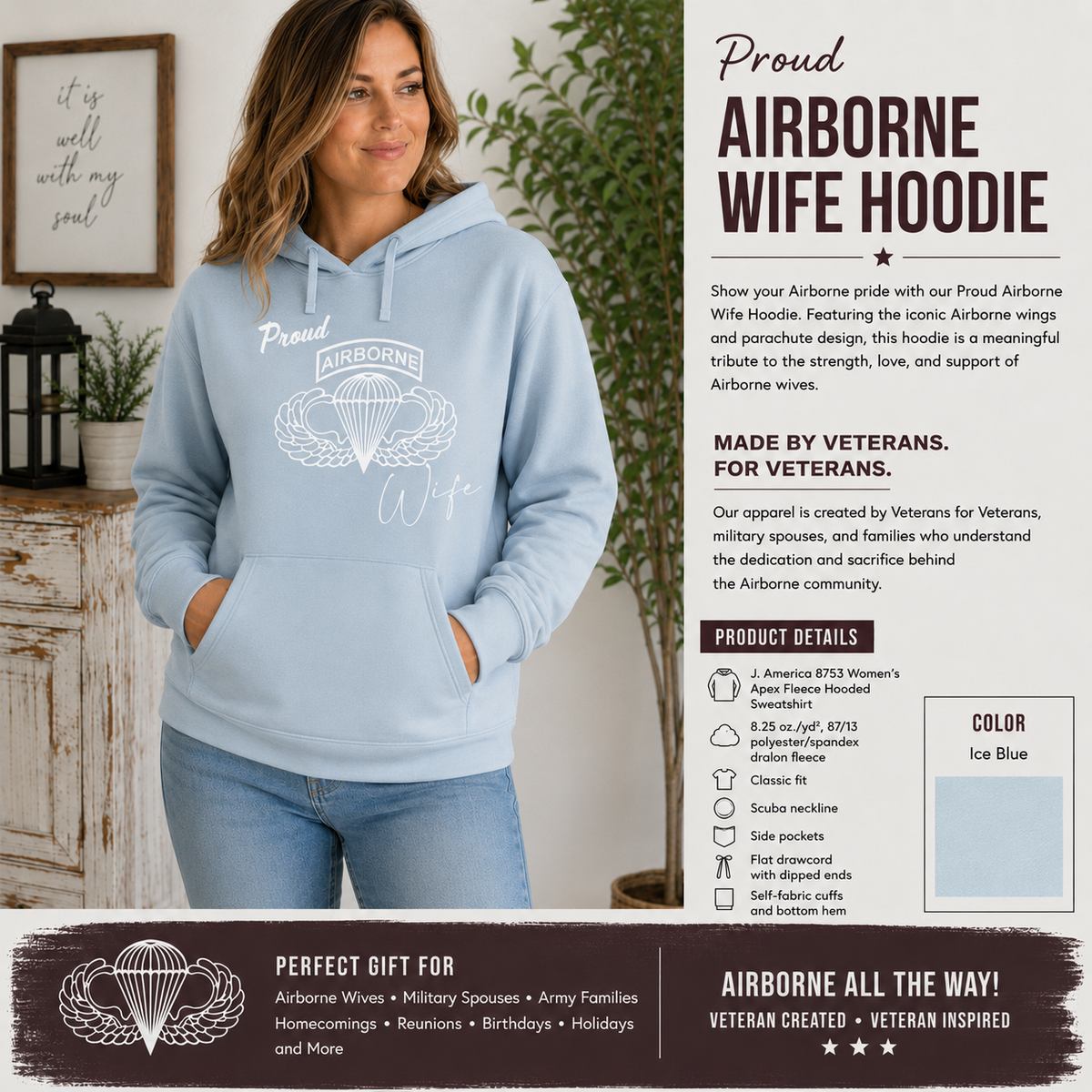 Proud Airborne Wife Hoodie | Veteran-Made Airborne Apparel - Shamrock Collective