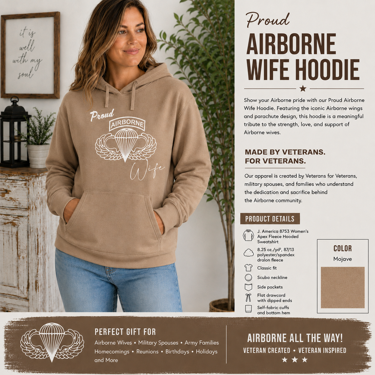Proud Airborne Wife Hoodie | Veteran-Made Airborne Apparel - Shamrock Collective