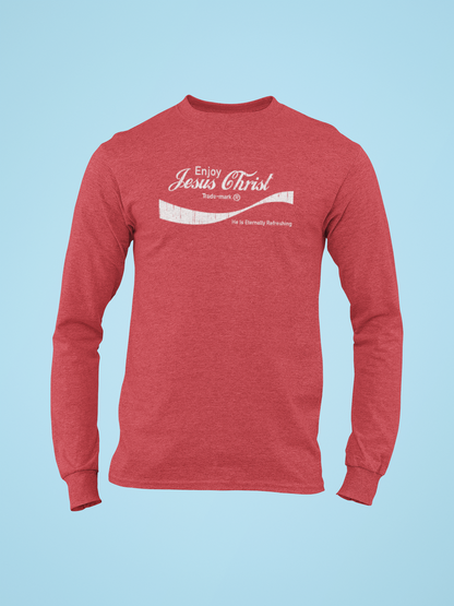 Eternally Refreshing Enjoy Jesus Christ Long Sleeved Tee - Christian T-Shirt | Faith-Based Apparel - Shamrock Collective