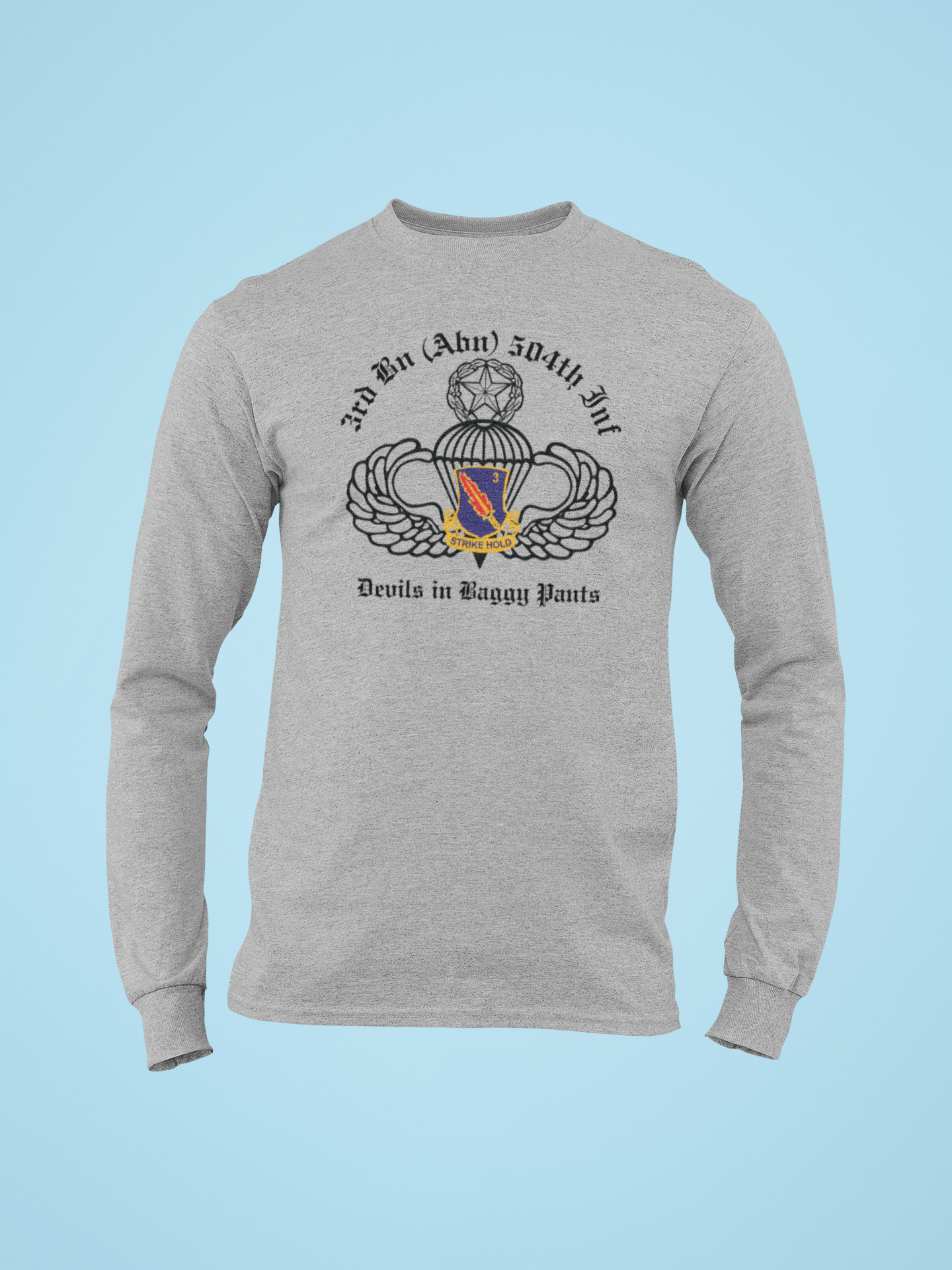 3-504 PIR Blue Devils PT Long Sleeve T-Shirt - US Army 82nd Airborne Division Recreated Physical Training Tee - Shamrock Collective