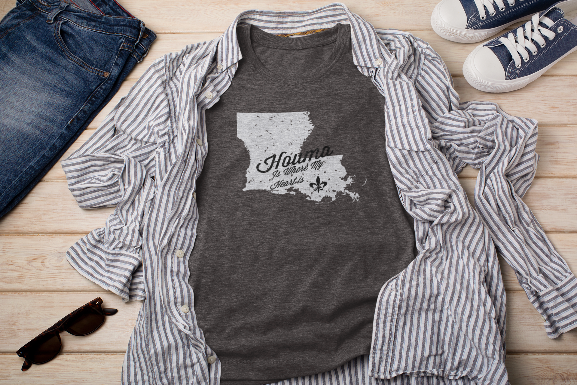 Houma Is Where My Heart Is T-Shirt | Louisiana Collection | Terrebonne Parish - Shamrock Collective